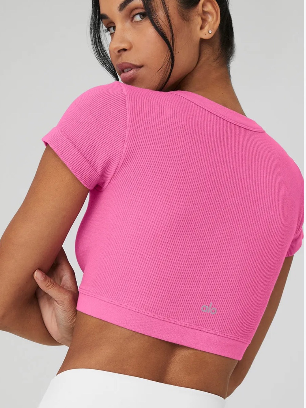 ALO Yoga Seamless Ribbed Cropped Top - Bright Pink